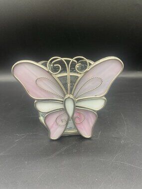 Stained Glass Butterfly Votive Tea Light Candle Holder Decor Fairy Whimsical